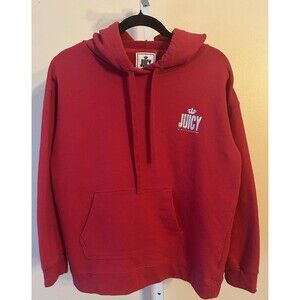 Juicy Couture Women Sweatshirt Large Red Hoodie Silver Logo Pullover Y2K Cotton